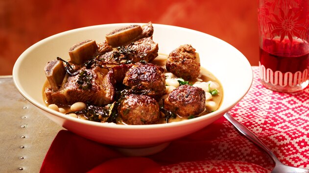 Beef short rib and meatball soup (dafina)