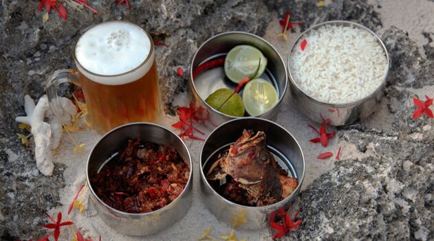 Crispy dried fish, rice and sambal terasi