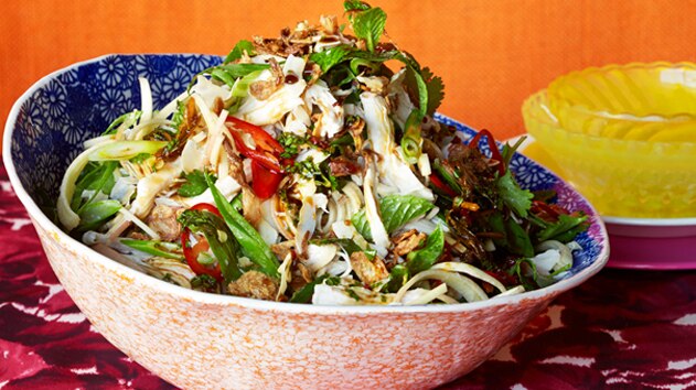 Banana blossom, coconut chicken and chilli salad