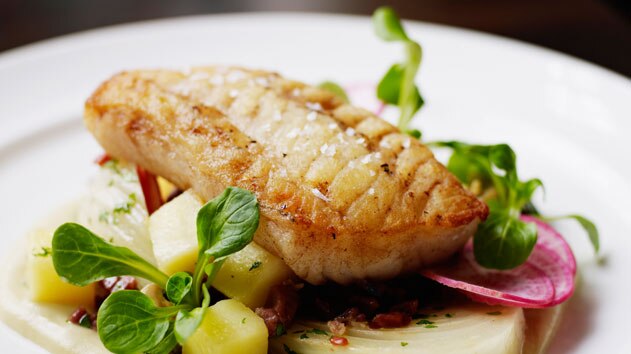 Fish from Sanary sur Mer, roasted fennel and red wine jus